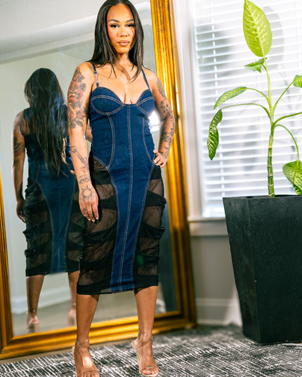 Dark Allure Denim Mesh Dress