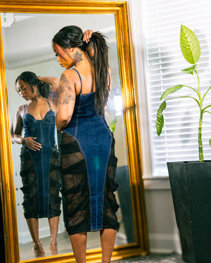 Dark Allure Denim Mesh Dress