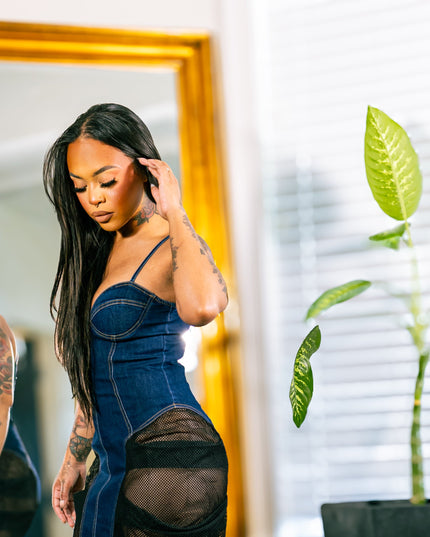 Dark Allure Denim Mesh Dress