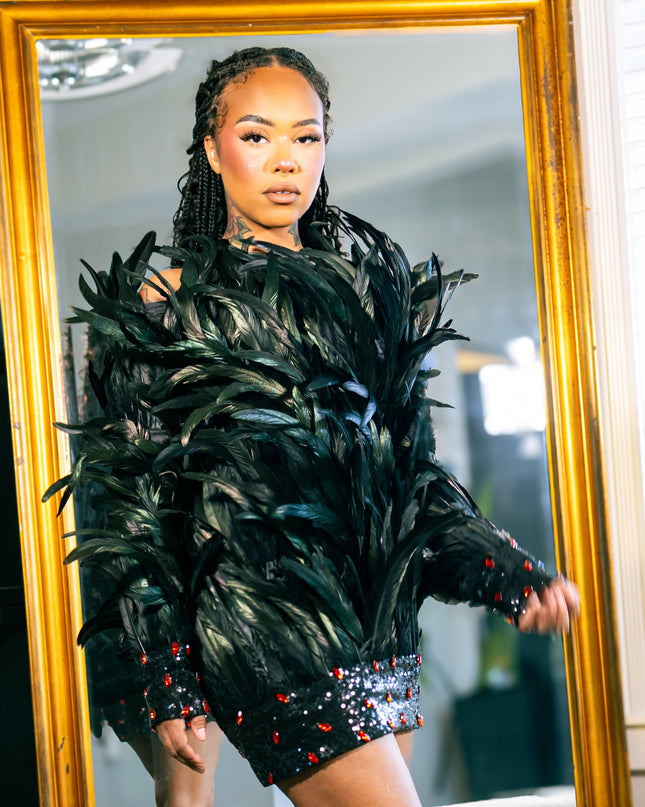Midnight Plumage Fantasy Feathered Dress