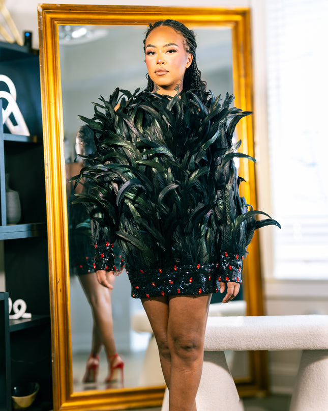 Midnight Plumage Fantasy Feathered Dress