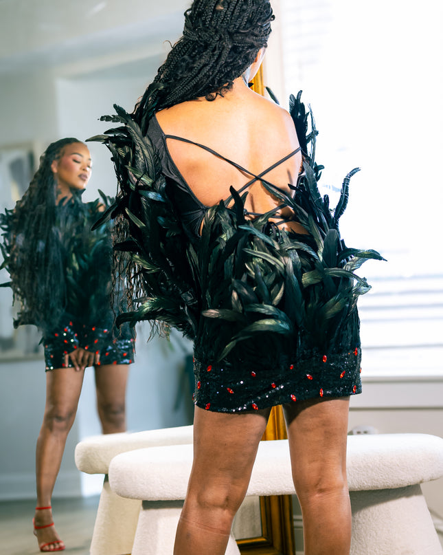 Midnight Plumage Fantasy Feathered Dress