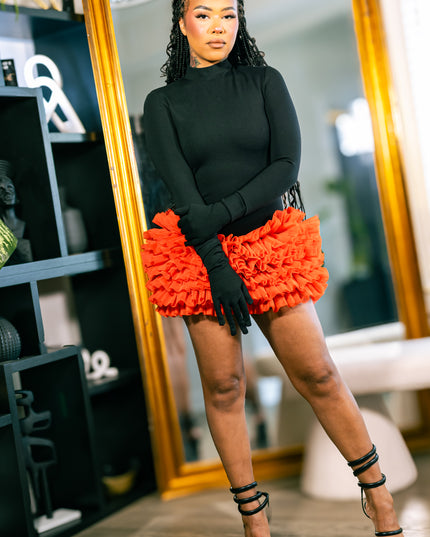 Crimson Bloom Tulle Mini Dress
