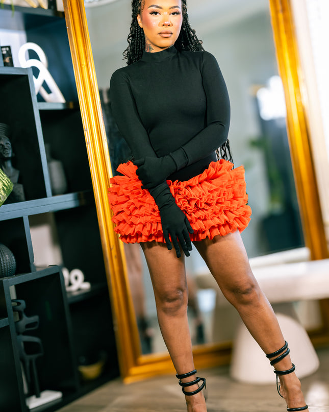 Crimson Bloom Tulle Mini Dress